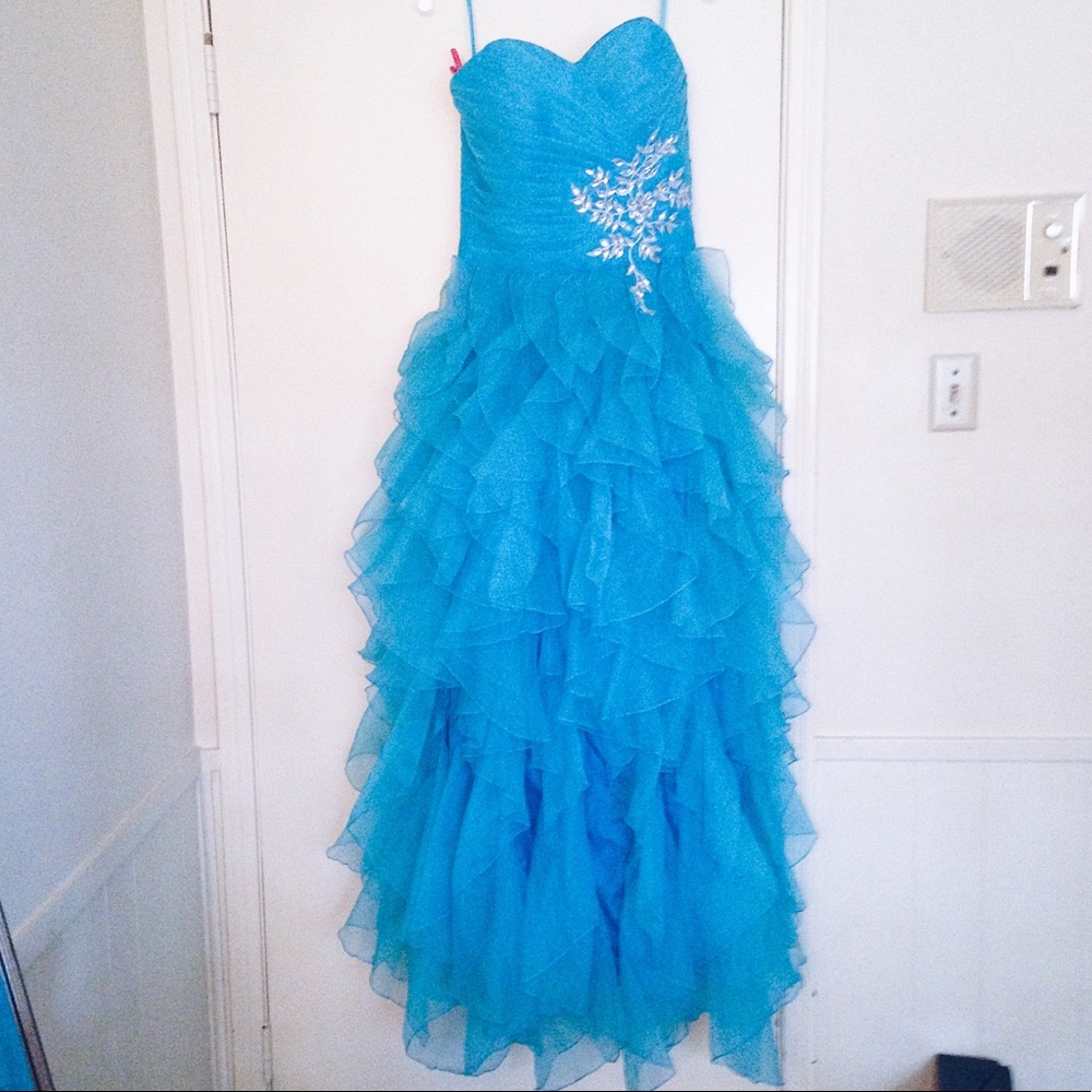 Strapless Tulle Blue Prom Dress - Size 12